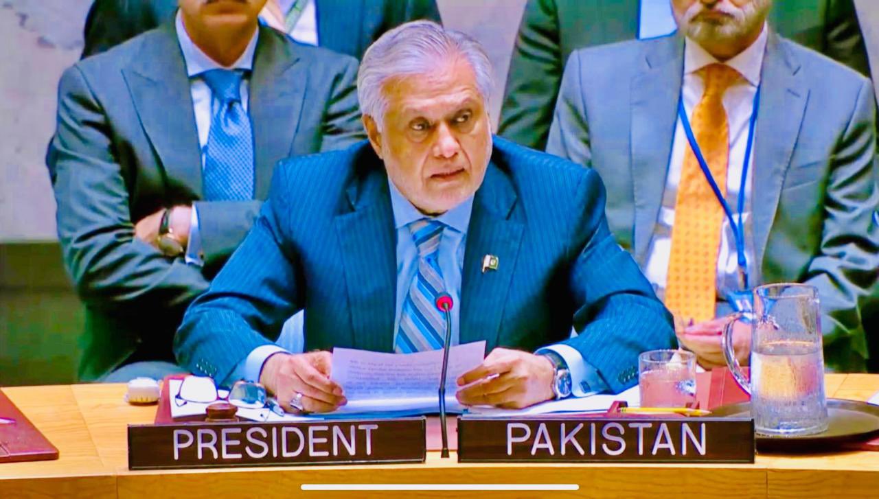 FM Ishaq Dar calls for end to starvation crisis in Gaza at UNSC
