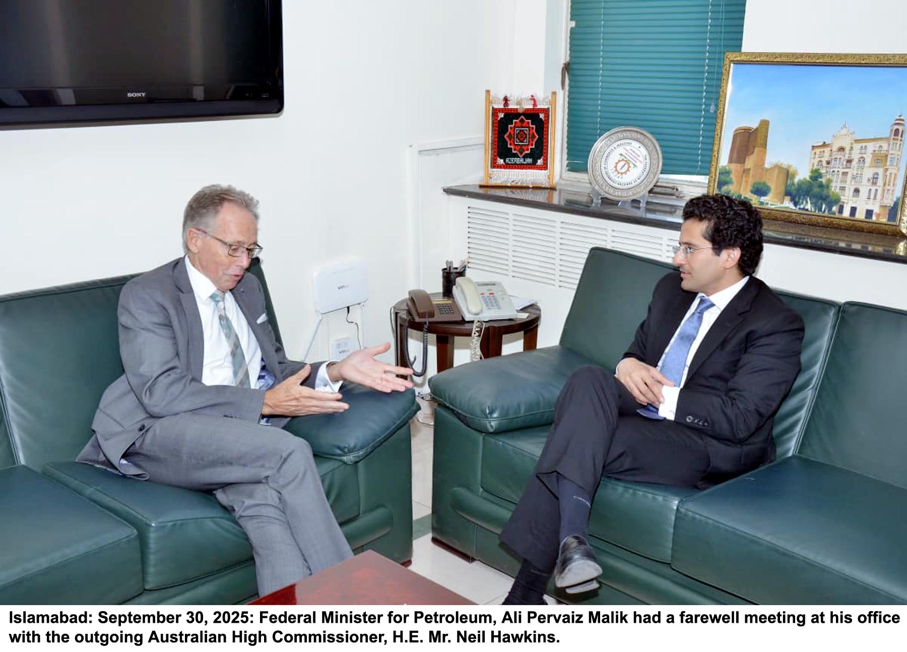 Australian High Commissioner Neil Hawkins and federal minister discuss mining sector potential at farewell meeting