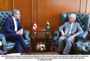 Pakistan, Canada commit to strengthening agricultural partnership boosting trade: Minister Rana Tanveer Hussain