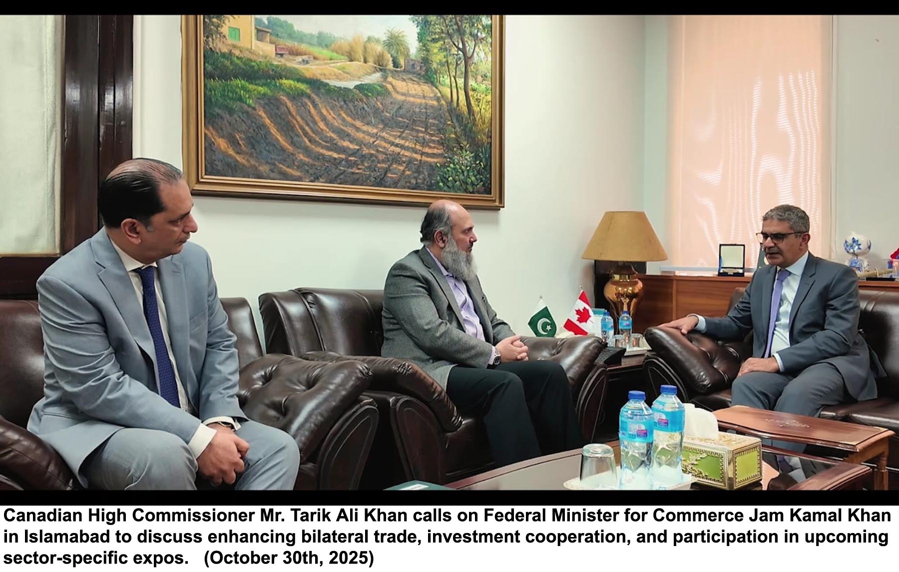 Tarik Ali Khan High Commissioner of Canada to Pakistan, called on Federal Minister for Commerce Jam Kamal Khan