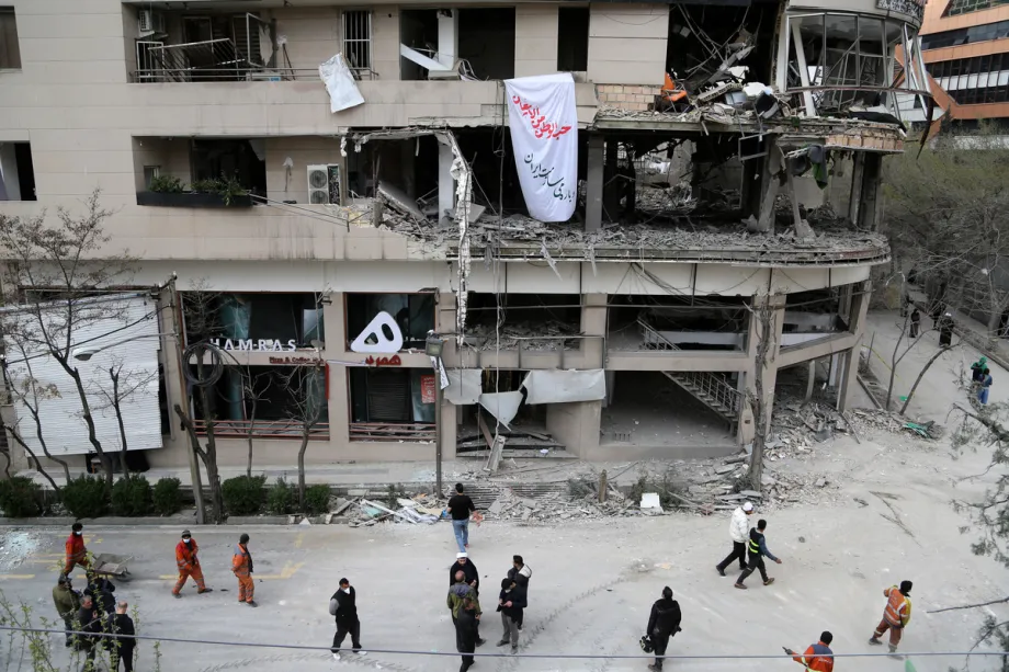 Damaged building in Tehran housing Al Araby TV office after reported airstrike