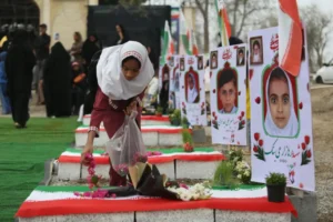 Damaged school in Iran following US-Israeli airstrikes that have killed 281 students and teachers and damaged 700 educational facilities since February 28.