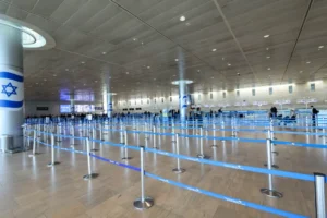 Empty Ben Gurion Airport terminal during extended closure amid regional conflict