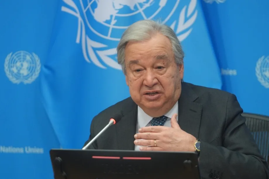 UN Secretary-General Antonio Guterres speaking at UN Headquarters warning about escalating Iran war