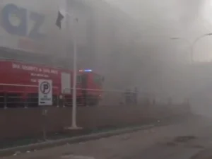 Firefighters work to control the blaze at Imtiaz departmental store on Karachi's Zamzama Street after a fire broke out in the basement early Monday morning.
