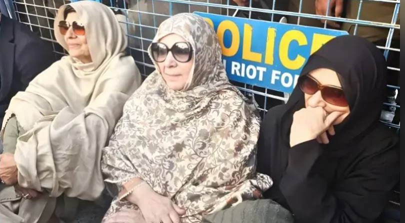 Aleema Khan and other PTI supporters stage sit-in outside Islamabad High Court demanding new hearing date in Al-Qadir Trust case.