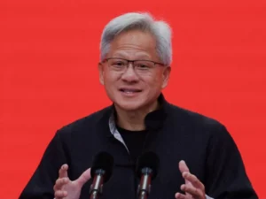 Nvidia CEO Jensen Huang discussing AI chips and China market access during international technology and trade discussions.