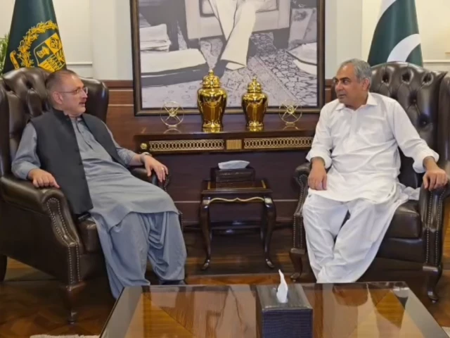 Interior Minister Mohsin Naqvi and Sindh Senior Minister Sharjeel Inam Memon discussing law and order, anti-narcotics efforts, and inter-provincial cooperation in Islamabad.