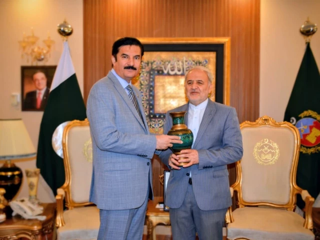 Khyber Pakhtunkhwa Governor Faisal Karim Kundi meeting Iranian Ambassador Reza Amiri Moghadam to discuss regional stability and bilateral cooperation.
