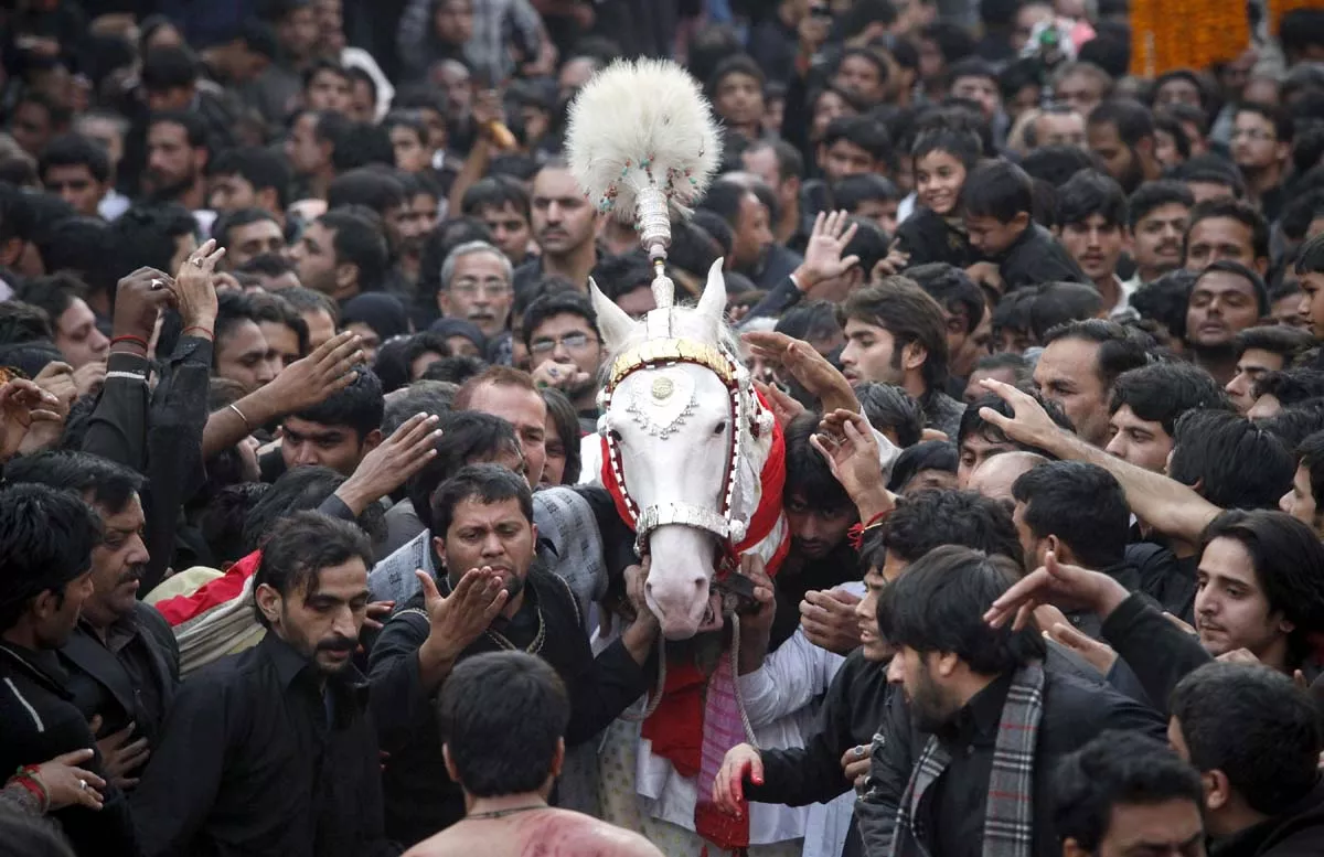 Punjab police personnel deployed for security during Muharram processions in Lahore, Pakistan