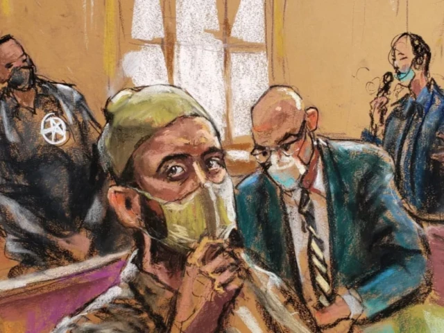 Courtroom illustration representing the sentencing of former Taliban commander Haji Najibullah in a US federal terrorism case