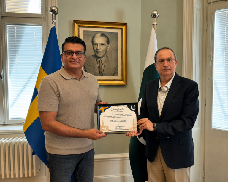 Pakistan&rsquo;s Ambassador to Sweden Hosts Farewell Meeting for Prominent Social Figure Zubair Hussain, Honours Community Services